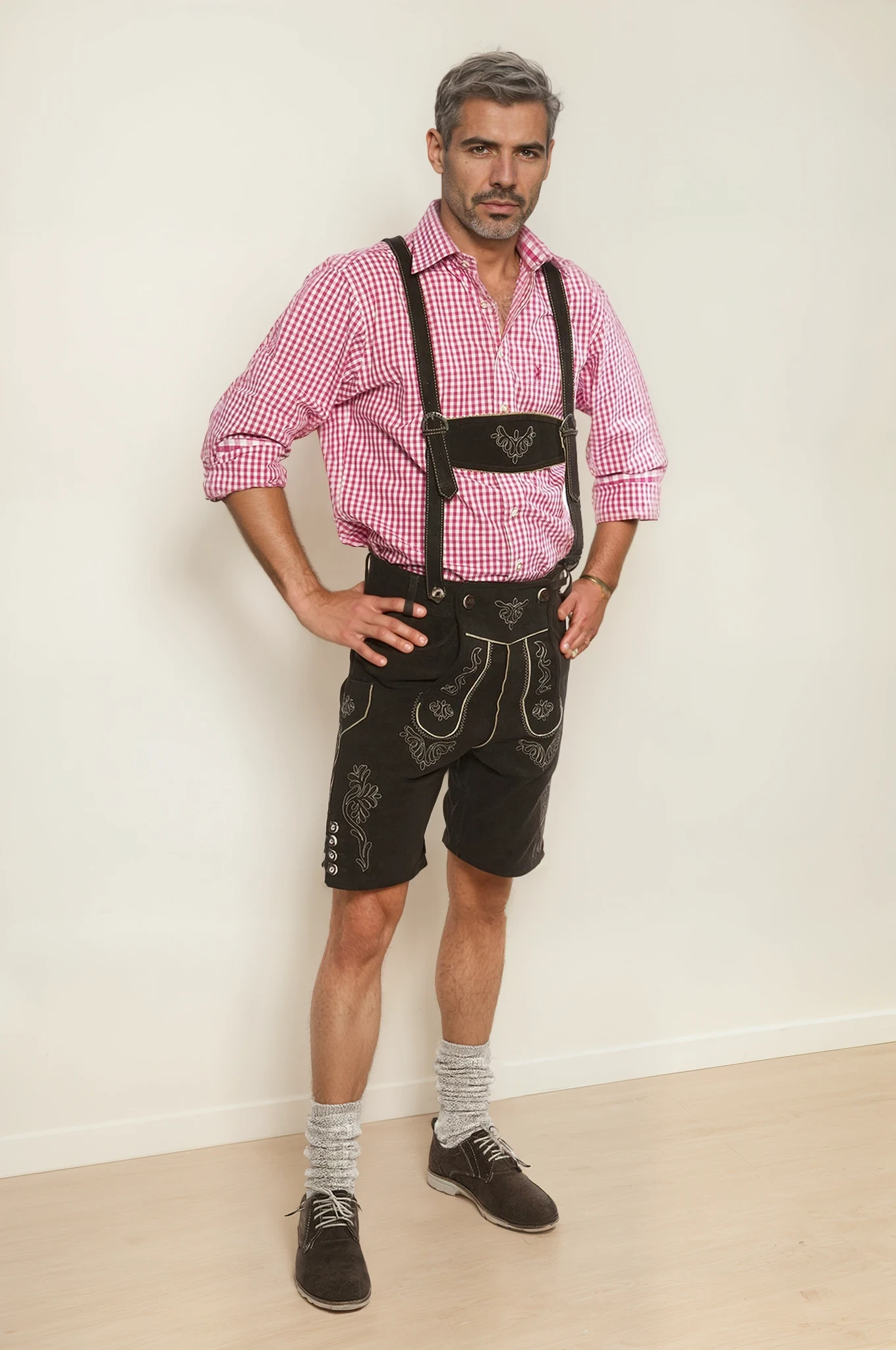 Mens Lederhosen Plattler "Simmerl" Altschwarz