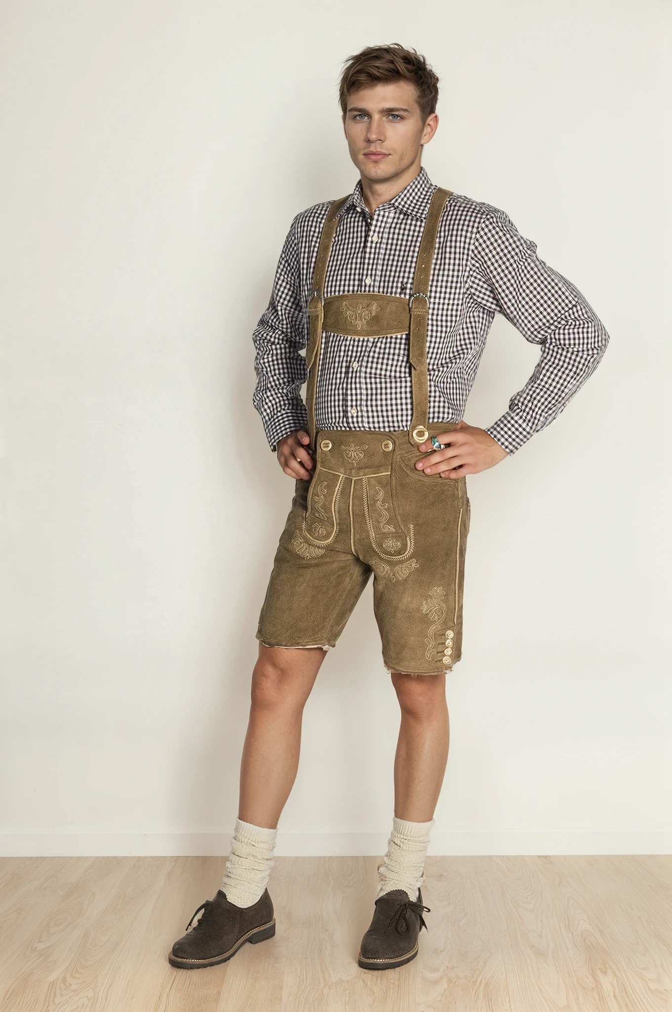 Mens Lederhosen Plattler "Simmerl" Light Brown